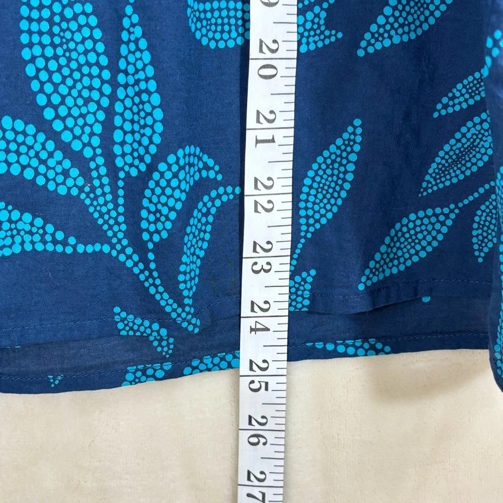 J. Crew Women’s Navy and Aqua Leaf Print Ruffled Sleeveless Top Size M